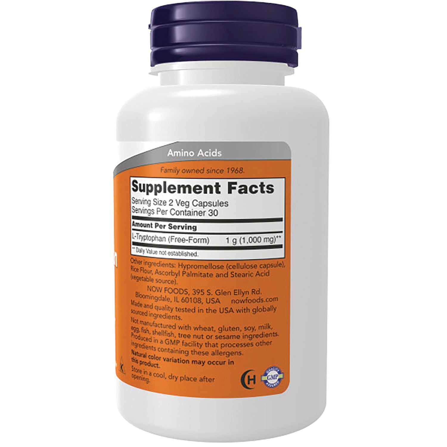 NWF135 | back of white supplement bottle showing orange Supplement Facts panel with serving size and ingredients