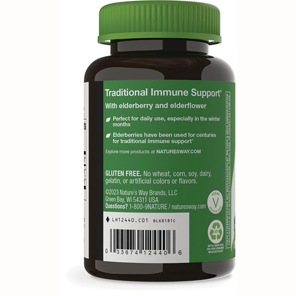 NW390 | back label of brown supplement bottle reading Traditional Immune Support with elderberry, gluten free info and barcode - Thumbnail