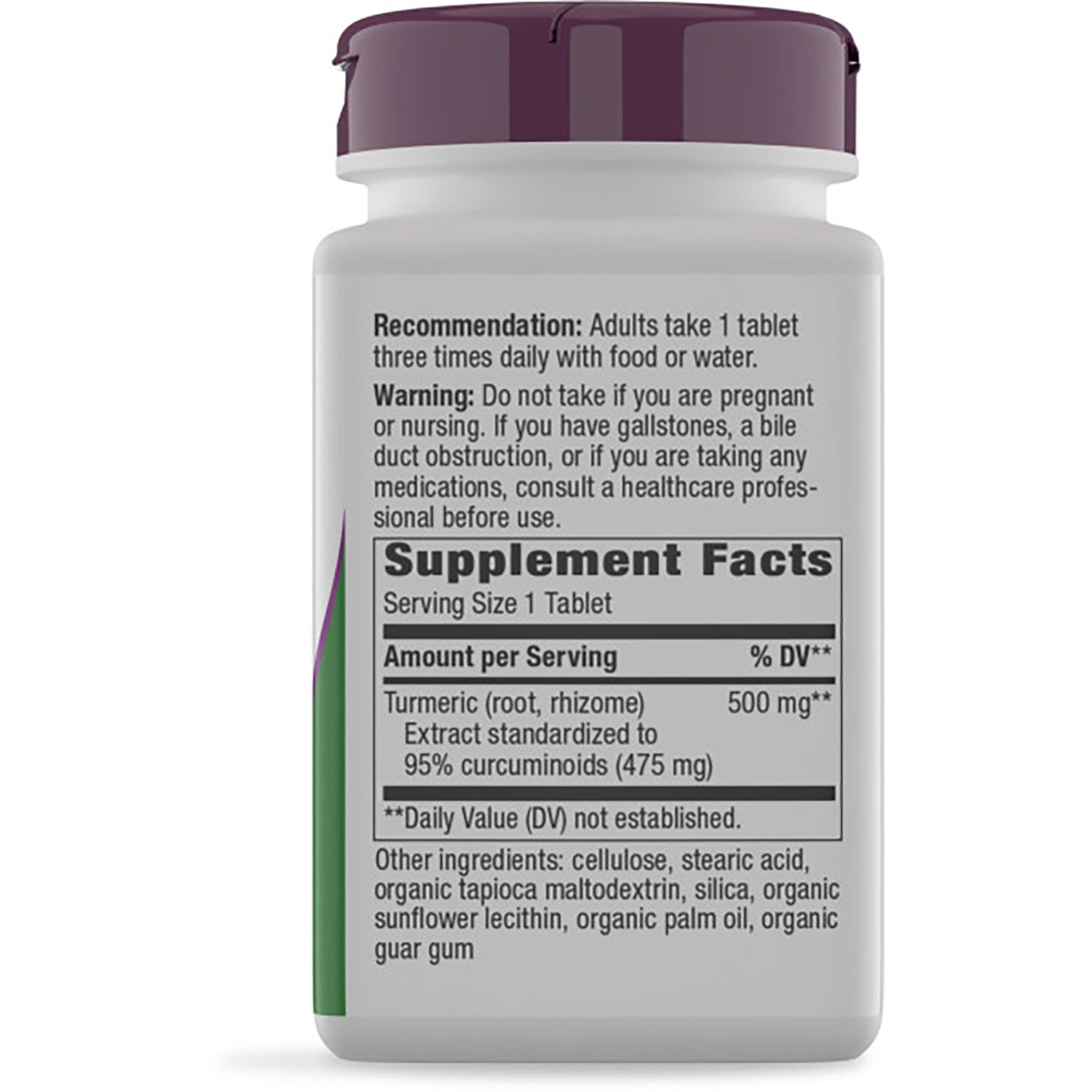 NW691 | Back label showing Supplement Facts panel, ingredients list, and warning text for turmeric supplement