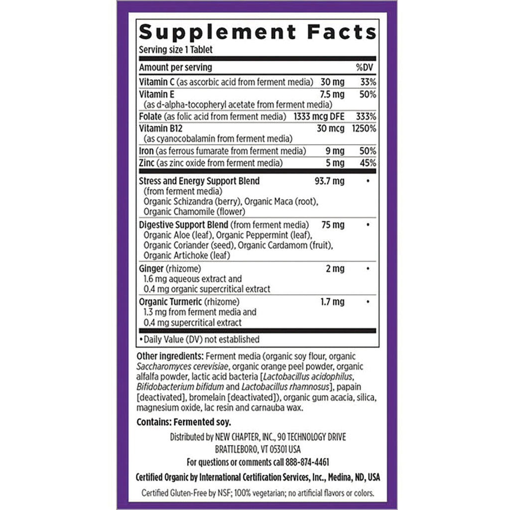 NWC365 | supplement facts and ingredient list on back label showing vitamins, blends, and contains fermented soy - Thumbnail