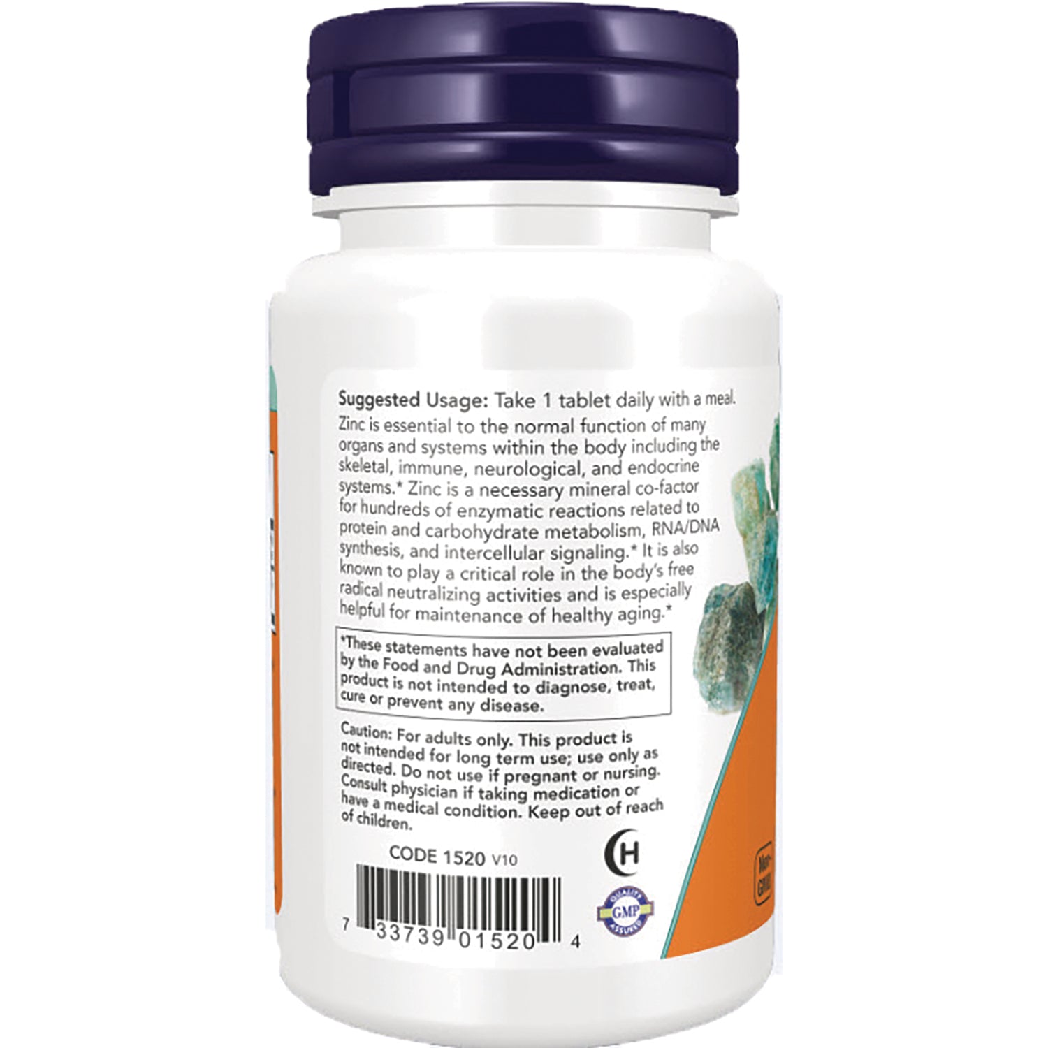 NWF368 | back label of white supplement bottle showing suggested usage text, warnings, and barcode