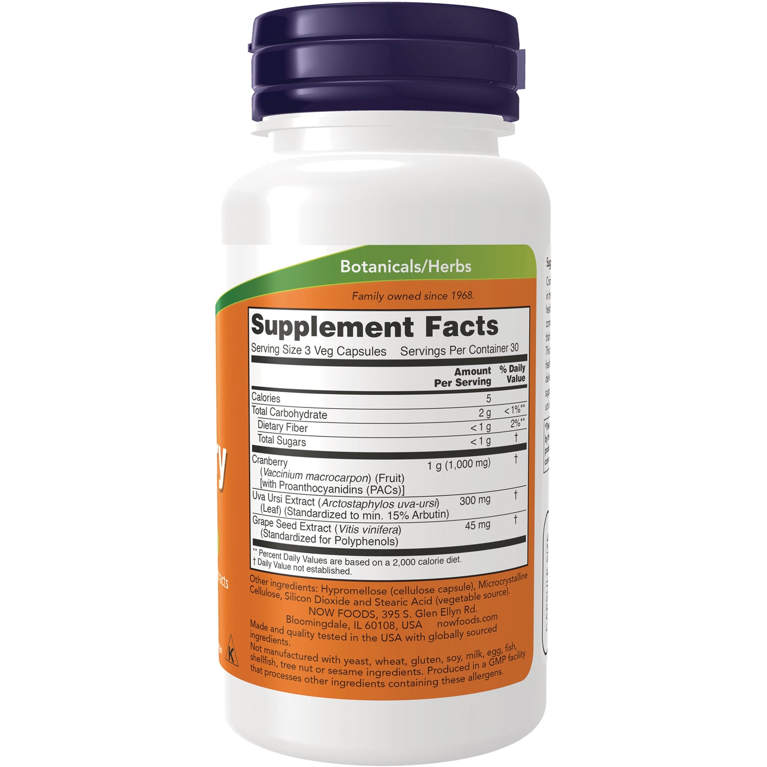 NWF469 | Back label showing Supplement Facts panel and ingredients on white botanical herb bottle