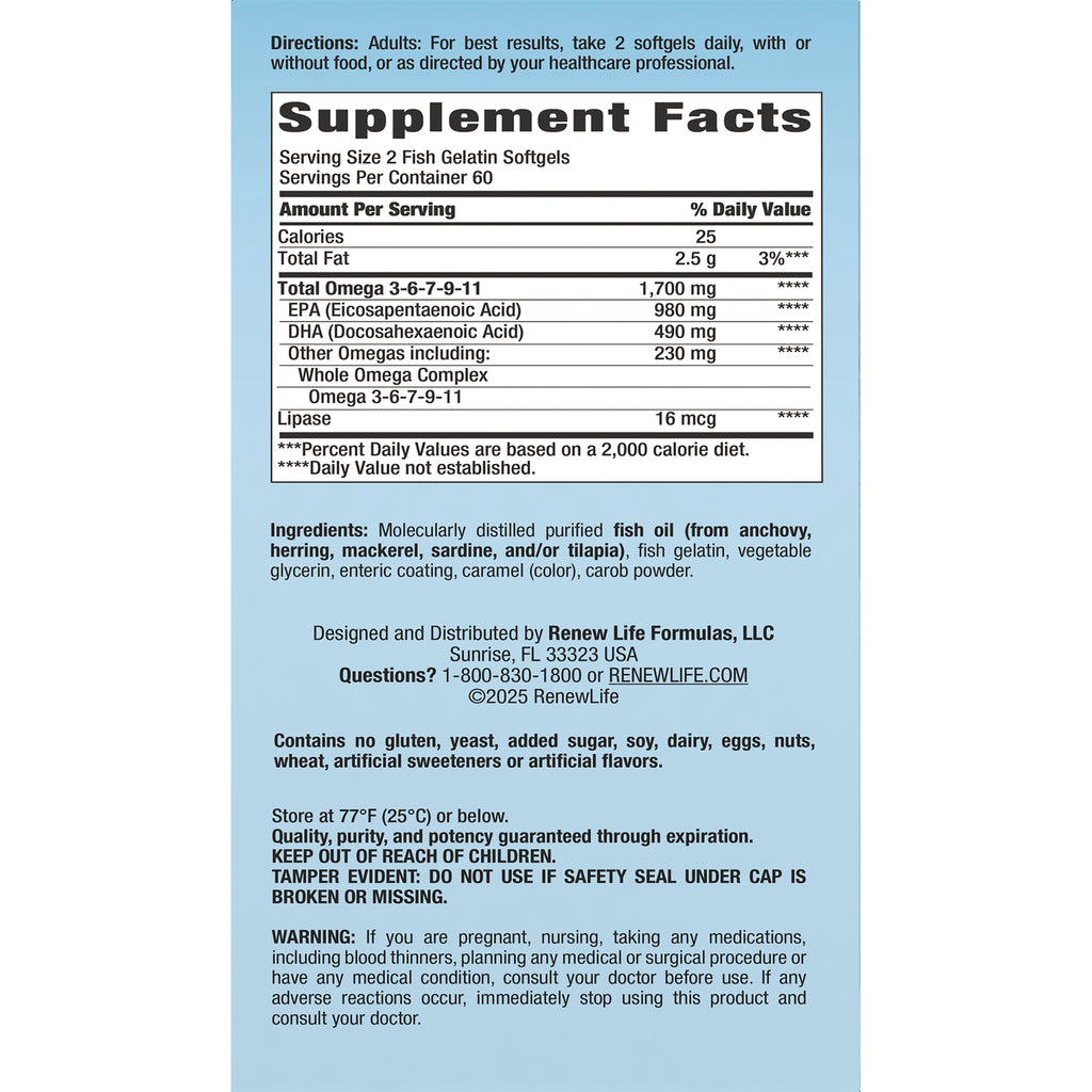 RNL253 | Supplement Facts panel and ingredients list on light blue supplement label with serving size and warnings - Thumbnail