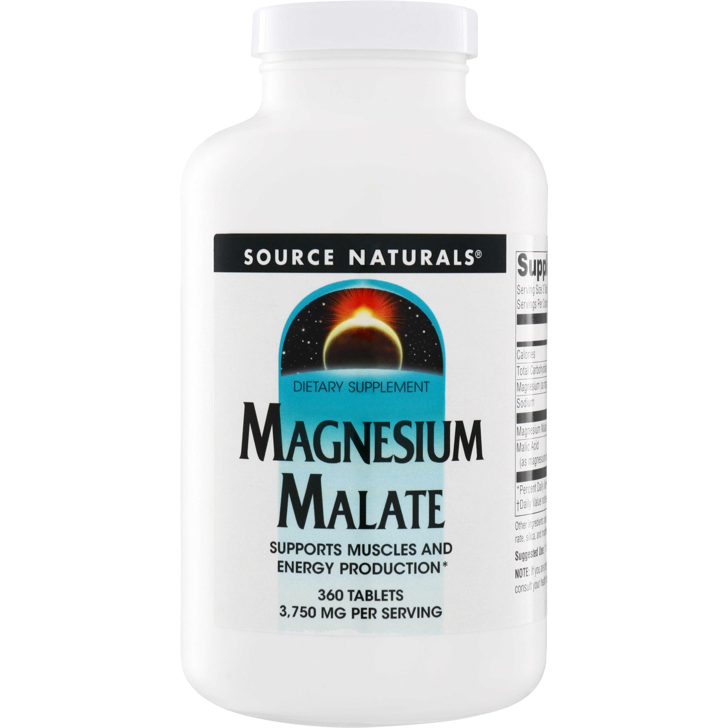 SN248 | Source Naturals Magnesium Malate dietary supplement, 360 tablets, 3,750 mg per serving