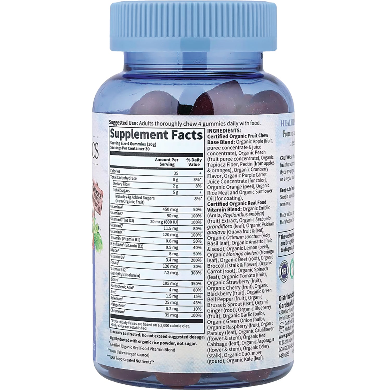 GLF236 | back of clear blue supplement bottle showing Supplement Facts panel and ingredients label