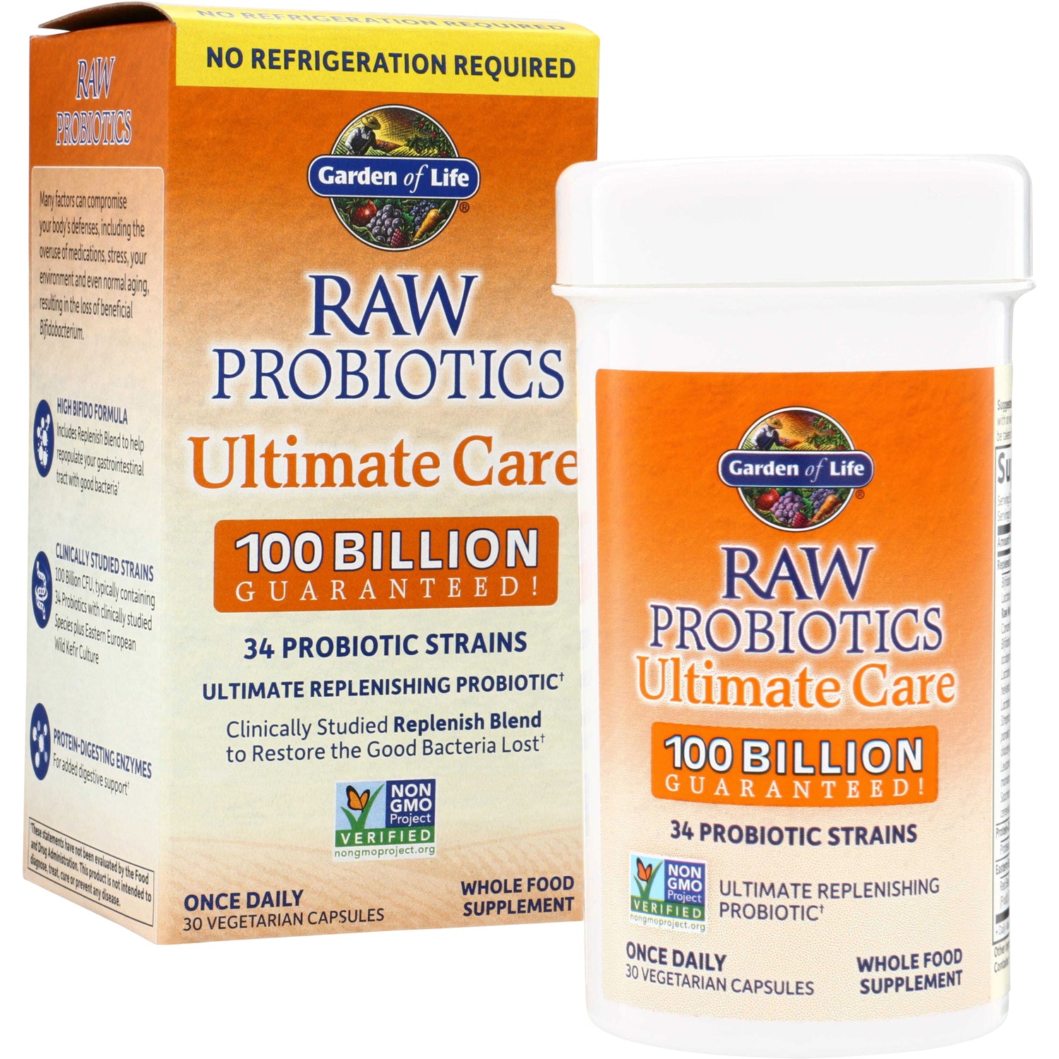 GLF364 | Garden of Life Raw Probiotics Ultimate Care, 100 Billion Guaranteed, 30 vegetarian capsules