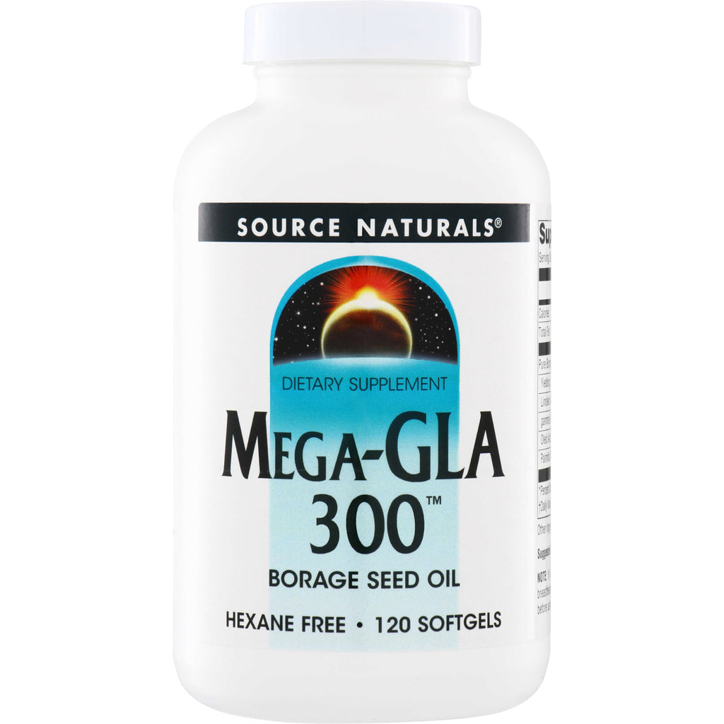 SN249 | Source Naturals Mega-GLA 300 borage seed oil dietary supplement, 120 softgels - Thumbnail