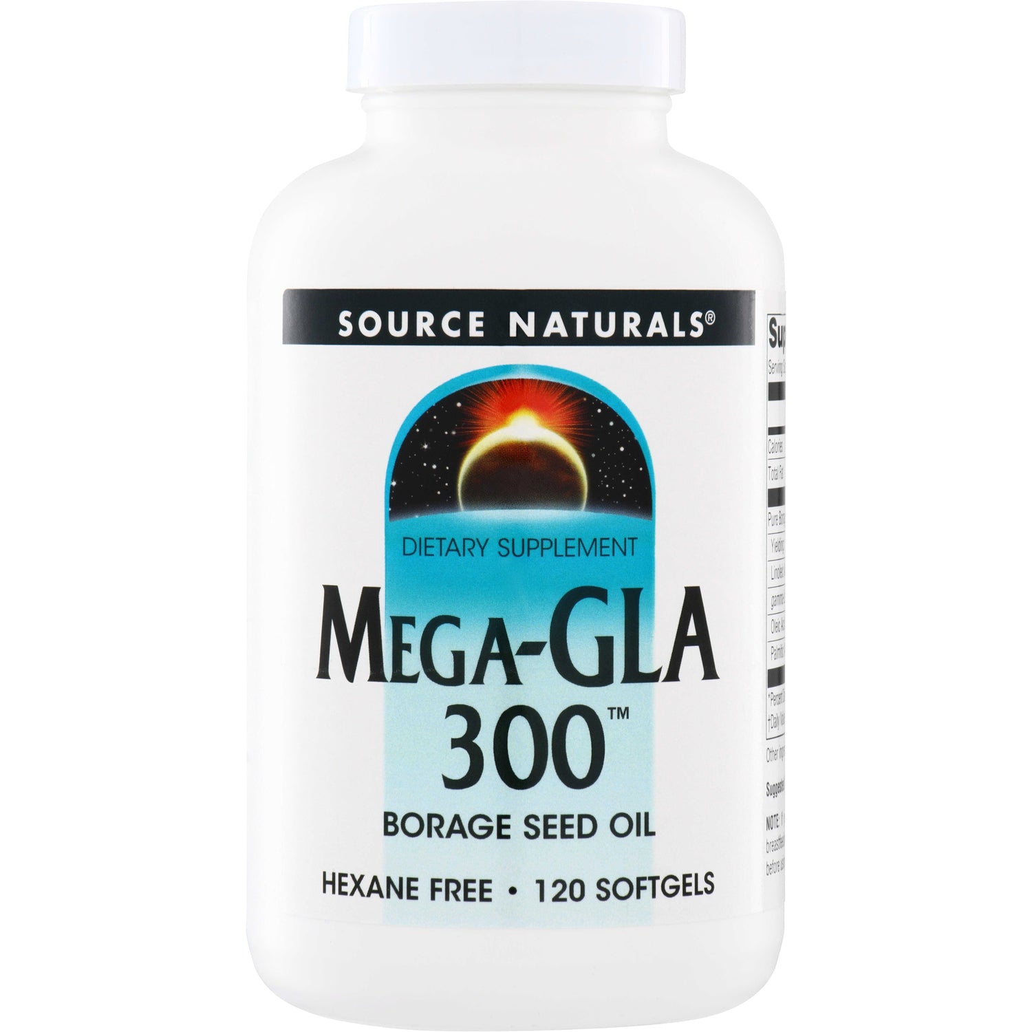SN249 | Source Naturals Mega-GLA 300 borage seed oil dietary supplement, 120 softgels