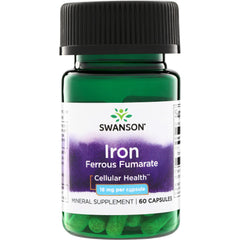 SW1587 | Swanson Iron Ferrous Fumarate mineral supplement, 18 mg per capsule, 60 capsules bottle front