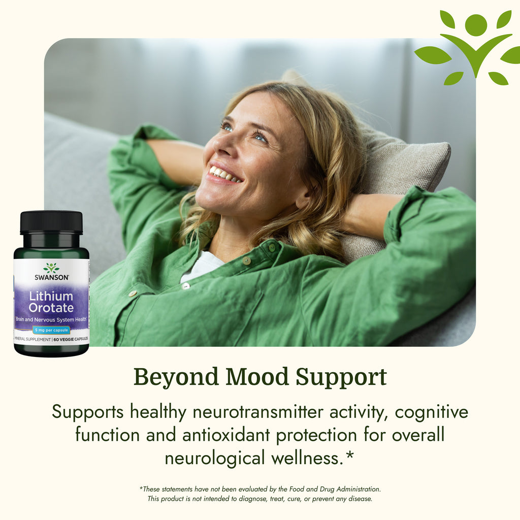 SWU913 | Swanson Lithium Orotate product infographic highlighting mood, cognitive, and neurological wellness support - Thumbnail