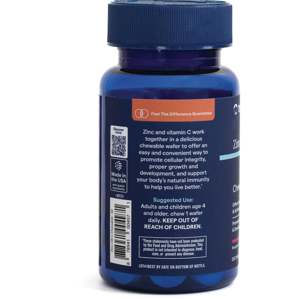 TM127 | Back label of chewable supplement bottle with suggested use, warning text, QR code, and barcode - Thumbnail