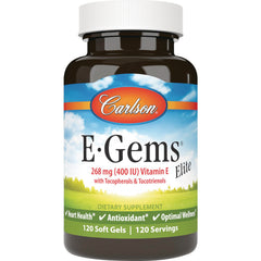 CSN002 | Carlson E-Gems 268 mg (400 IU) Vitamin E softgels bottle showing front label, 120 soft gels