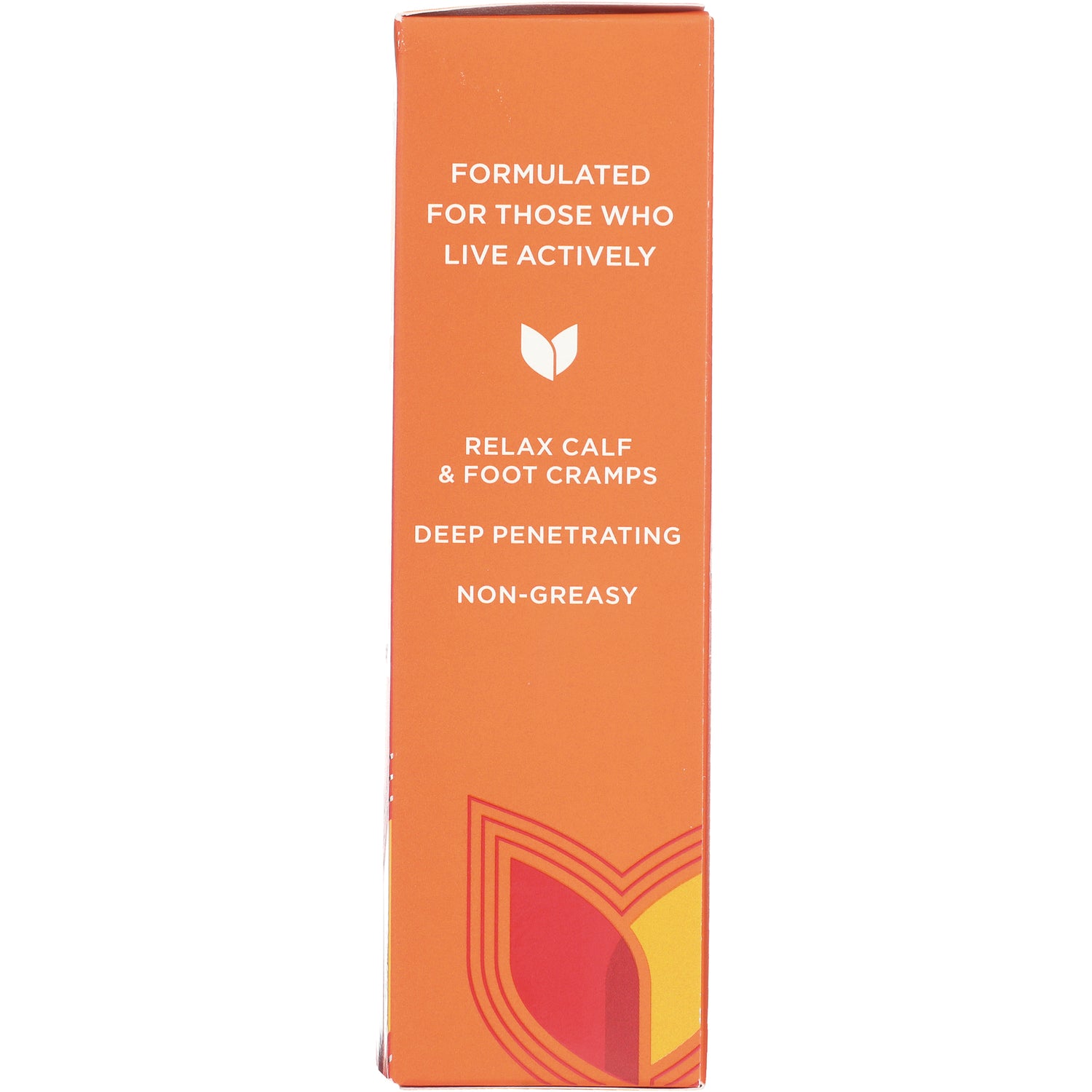HY241 | Orange box back panel reading FORMULATED FOR THOSE WHO LIVE ACTIVELY; RELAX CALF & FOOT CRAMPS; DEEP PENETRATING; NON-GREASY
