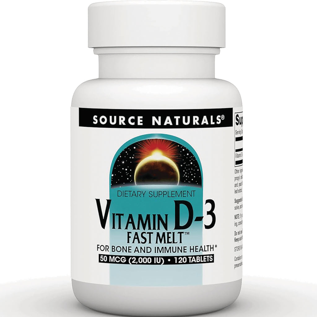 SN655 | Source Naturals Vitamin D-3 Fast Melt dietary supplement, 50 mcg (2,000 IU), 120 tablets - Thumbnail