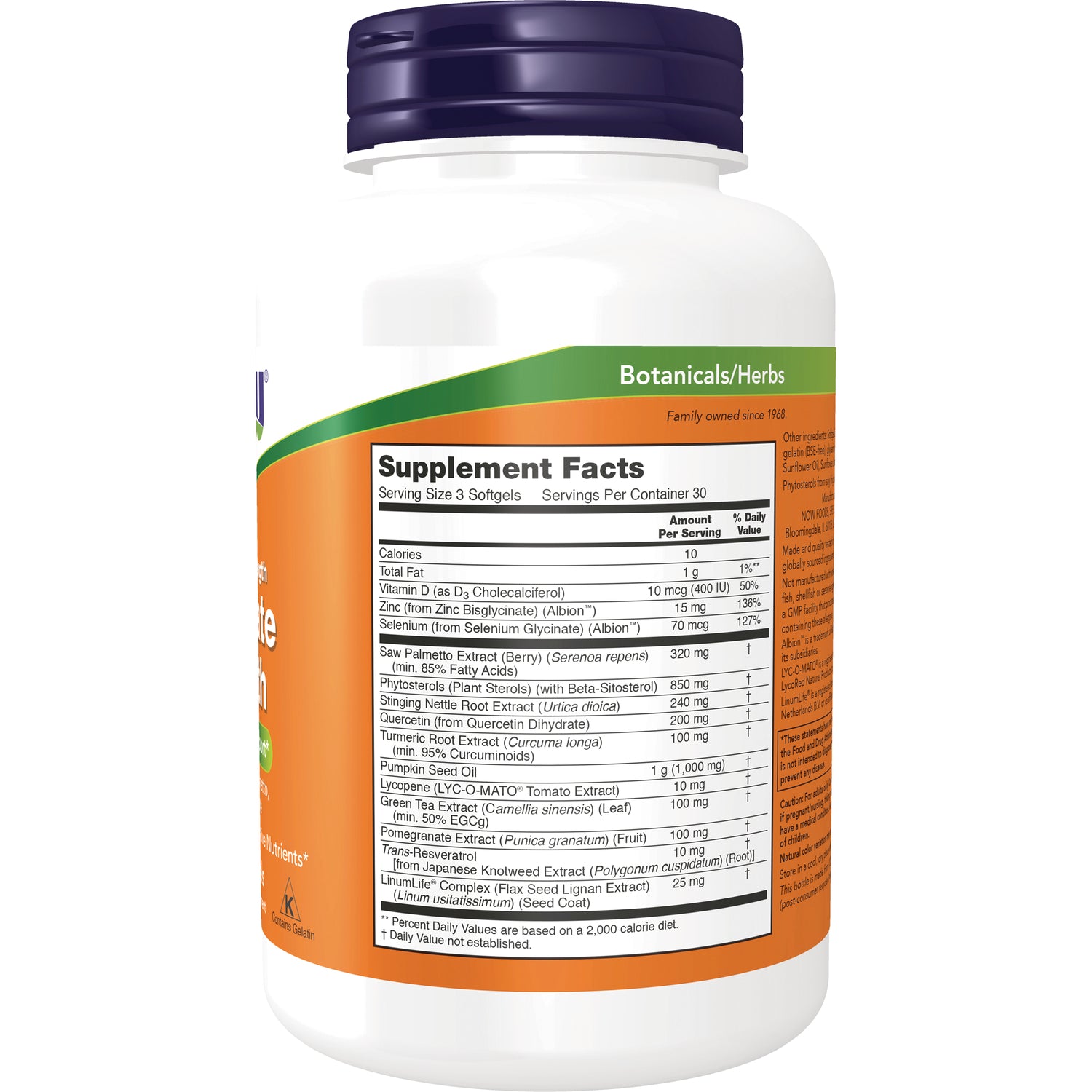 NWF1154 | Back of white supplement bottle showing Supplement Facts panel and ingredient list