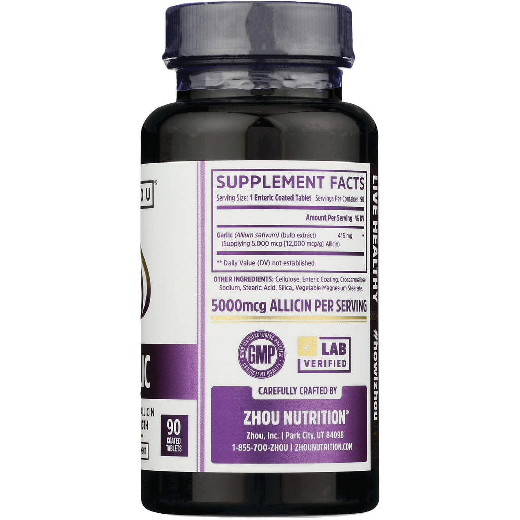 ZOU030 | Back label with Supplement Facts; 5000mcg allicin per serving; GMP Lab Verified; Zhou Nutrition - Thumbnail