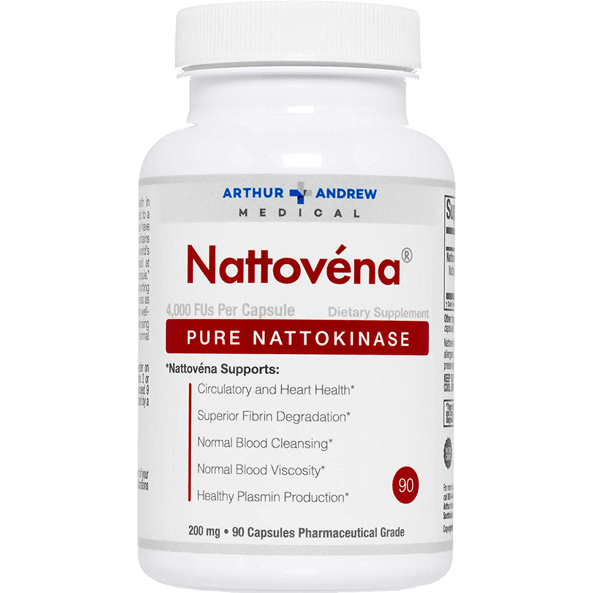 AAM013 | White bottle labeled Nattovna Pure Nattokinase dietary supplement, 90 capsules