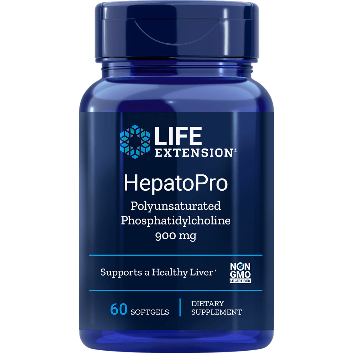 LE199 | Life Extension HepatoPro 900 mg bottle front label, 60 softgels, supports a healthy liver, Non GMO