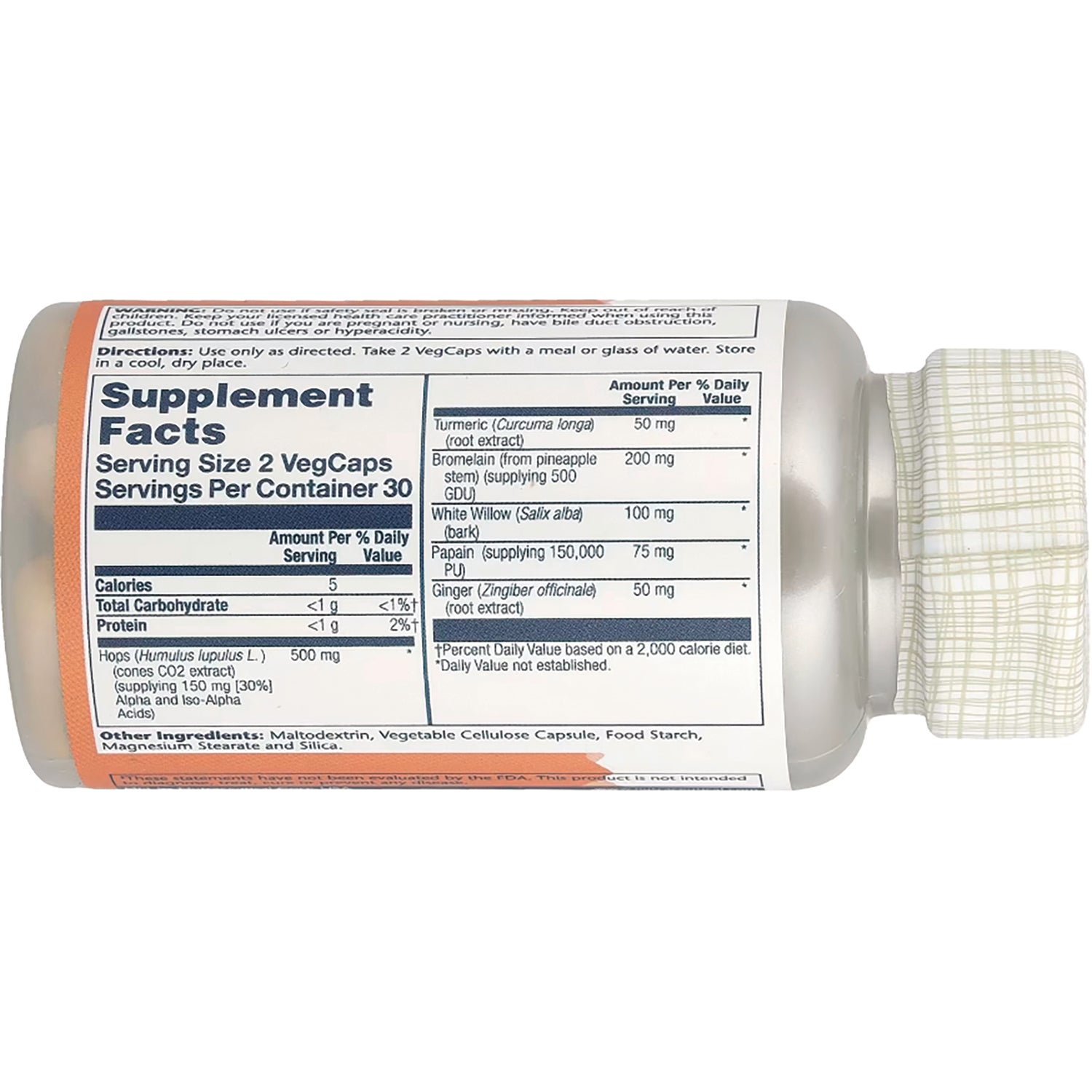 SLR298 | Back label with Supplement Facts panel, serving size, and ingredient amounts