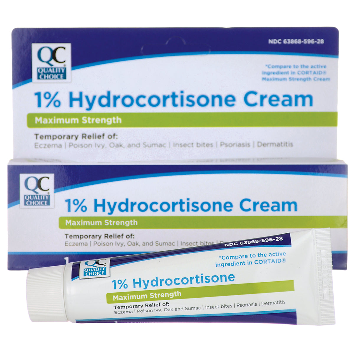 QCH046 | 1% Hydrocortisone Cream maximum strength tube and box labeled QUALITY CHOICE