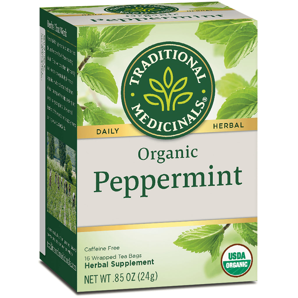 TMD006 | Traditional Medicinals Organic Peppermint tea box, caffeine free, 16 wrapped tea bags, USDA Organic - Thumbnail