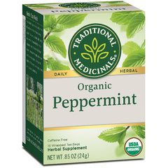 TMD006 | Traditional Medicinals Organic Peppermint tea box, caffeine free, 16 wrapped tea bags, USDA Organic