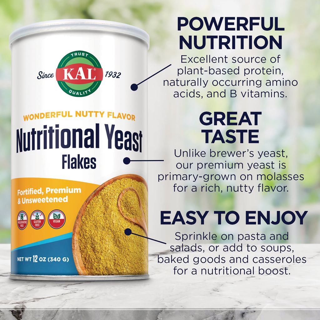 KL545 | Nutritional Yeast flakes product infographic highlighting powerful nutrition, great taste, and usage suggestions - Thumbnail