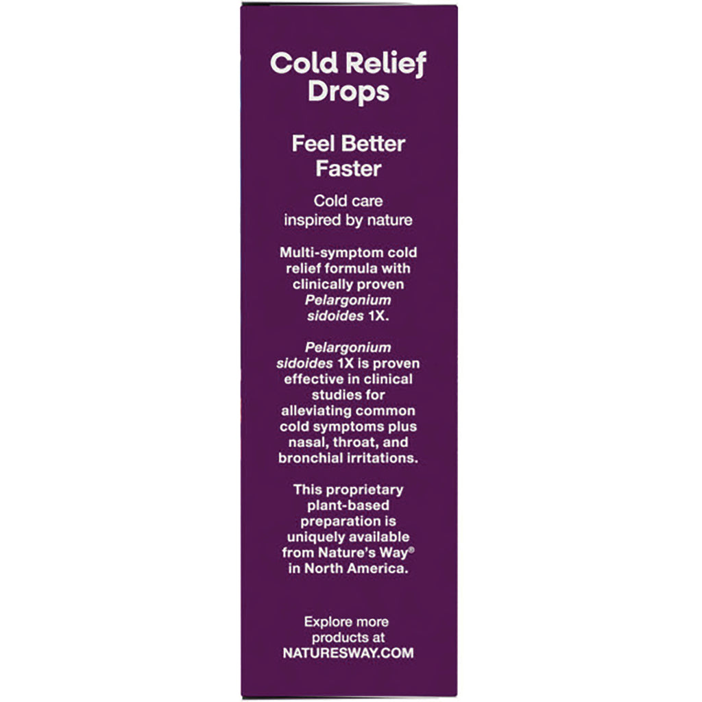 NW582 | Back of purple Cold Relief Drops box showing claims text including Feel Better Faster and NATURESWAY.COM - Thumbnail