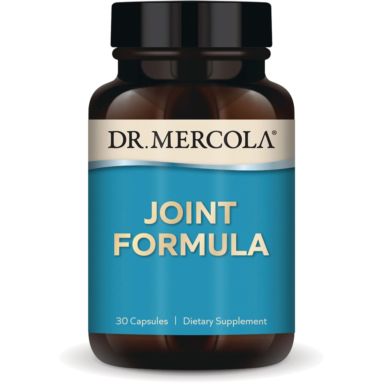 MRC116 | Dr. Mercola Joint Formula bottle with blue label reading JOINT FORMULA and 30 Capsules Dietary Supplement