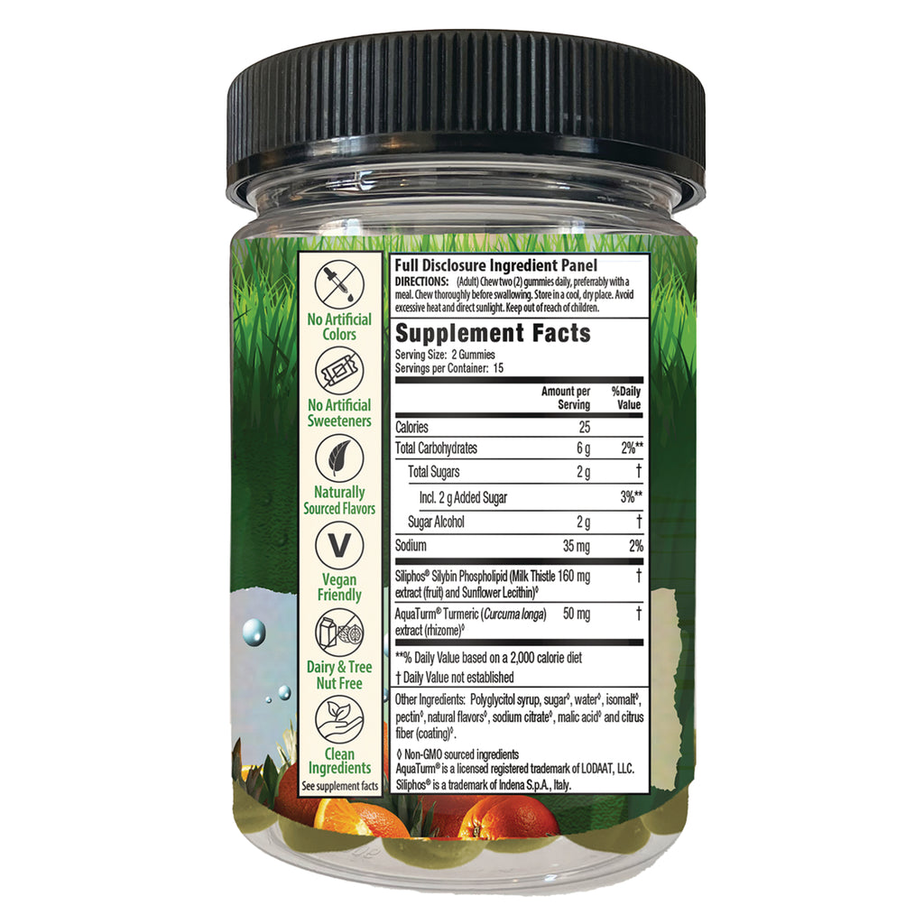 IR308 | Back of supplement jar showing Supplement Facts panel, ingredient list, and icons for vegan and allergen info - Thumbnail