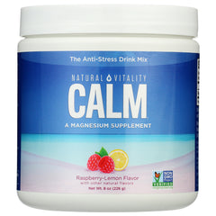 NVT051 | Front label of Natural Vitality CALM magnesium supplement tub, raspberry-lemon flavor