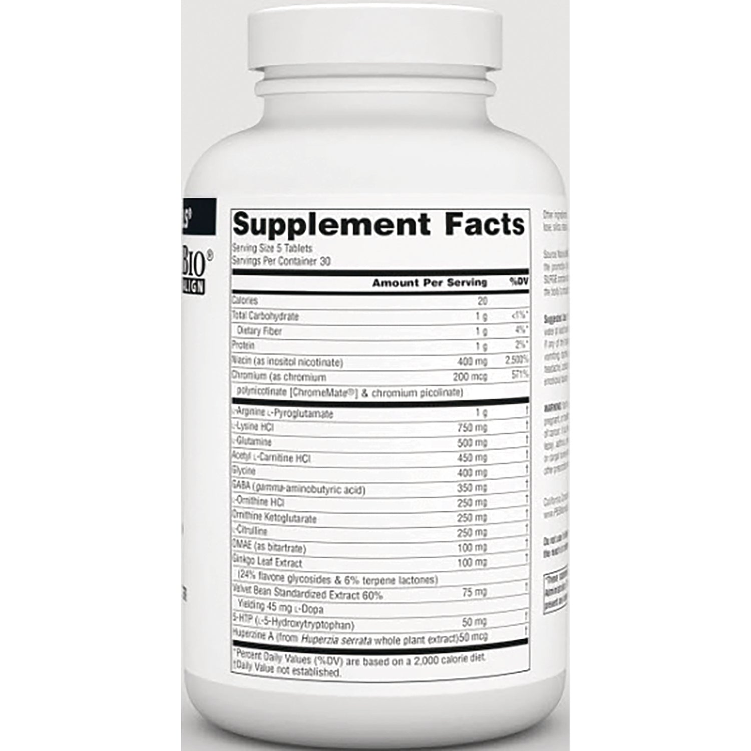 SN836 | Back label showing Supplement Facts panel on bottle