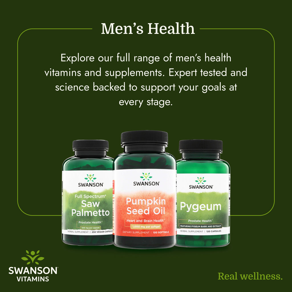 SW364 | Swanson Vitamins men’s health infographic with three supplements and promotional text - Thumbnail