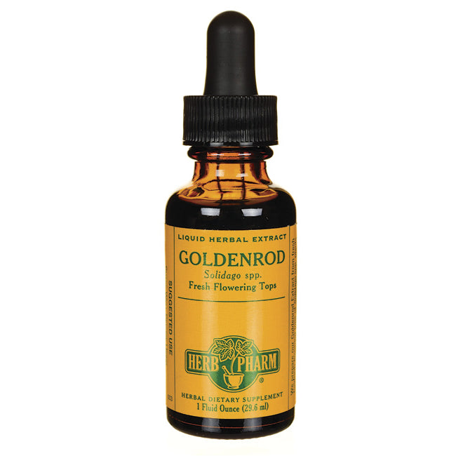 HPH056 | Amber glass dropper bottle with yellow Goldenrod herbal extract label reading GOLDENROD Herb Pharm