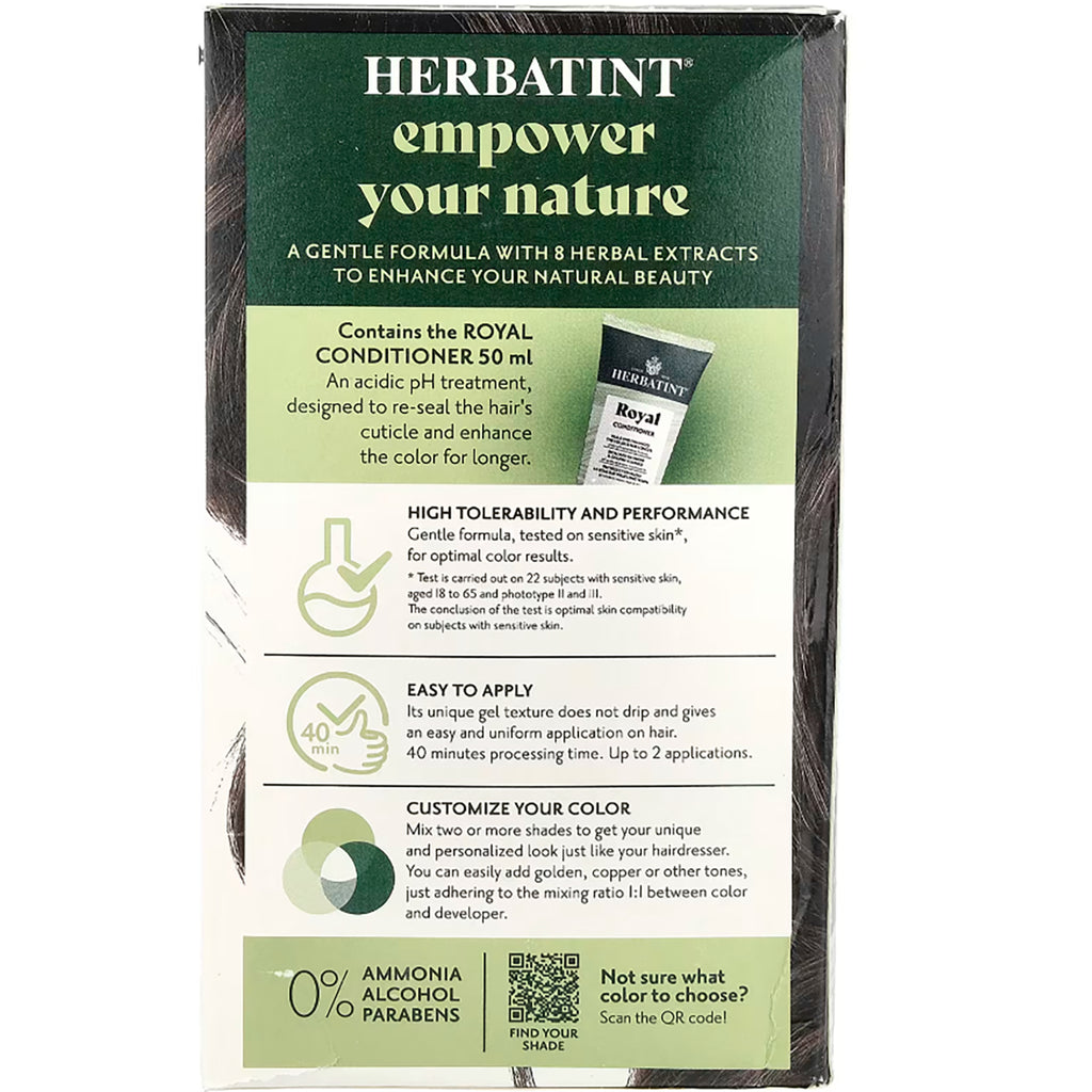 HBT002 | HERBATINT back panel with product claims, conditioner mention, application instructions and 0% ammonia alcohol parabens - Thumbnail