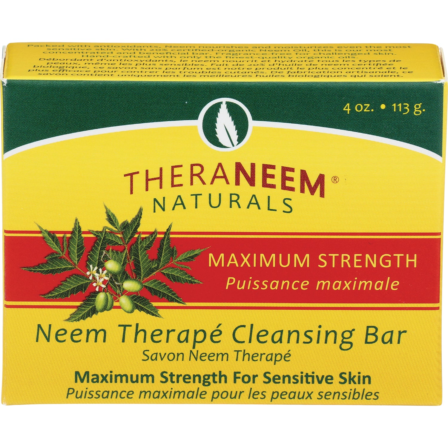 OGX004 | Theraneem Naturals Neem Therap Cleansing Bar front packaging labeled Maximum Strength 4 oz 113 g