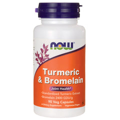 NWF153 | White bottle of NOW Turmeric & Bromelain 90 Veg Capsules with orange label