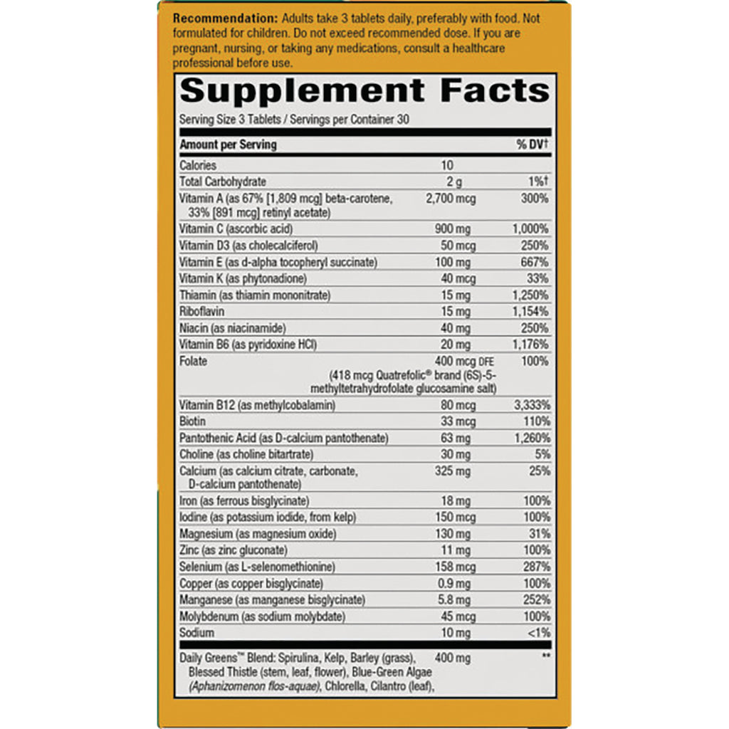 NW578 | Supplement Facts panel showing serving size, list of vitamins and minerals, directions and warnings - Thumbnail