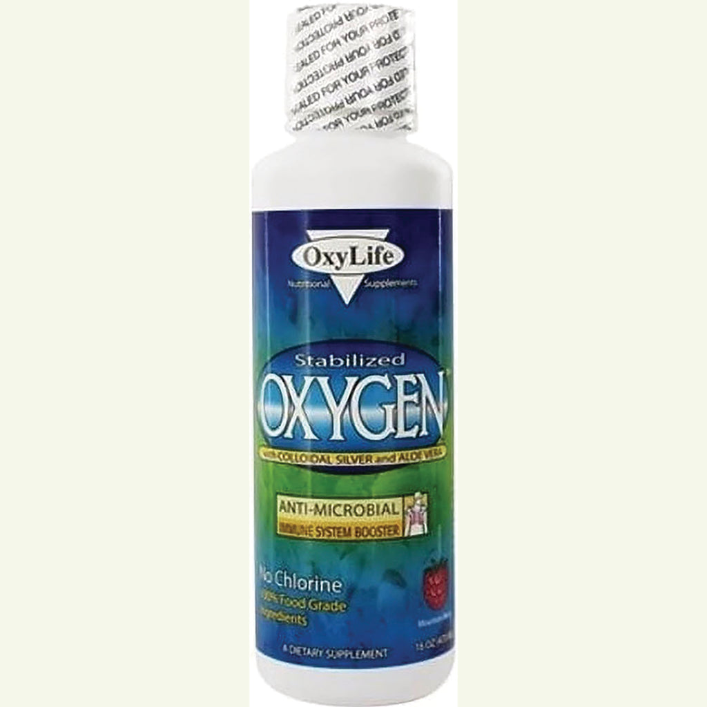 OXY003 | White bottle of OxyLife Stabilized OXYGEN dietary supplement with anti-microbial label - Thumbnail