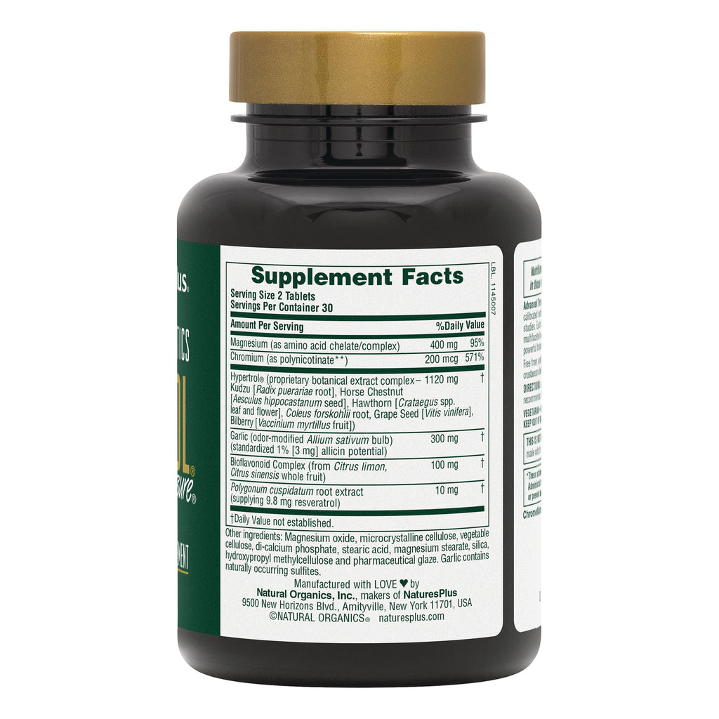 NTP127 | Supplement Facts panel for a Natural Organics bottle with ingredient amounts and daily values - Thumbnail