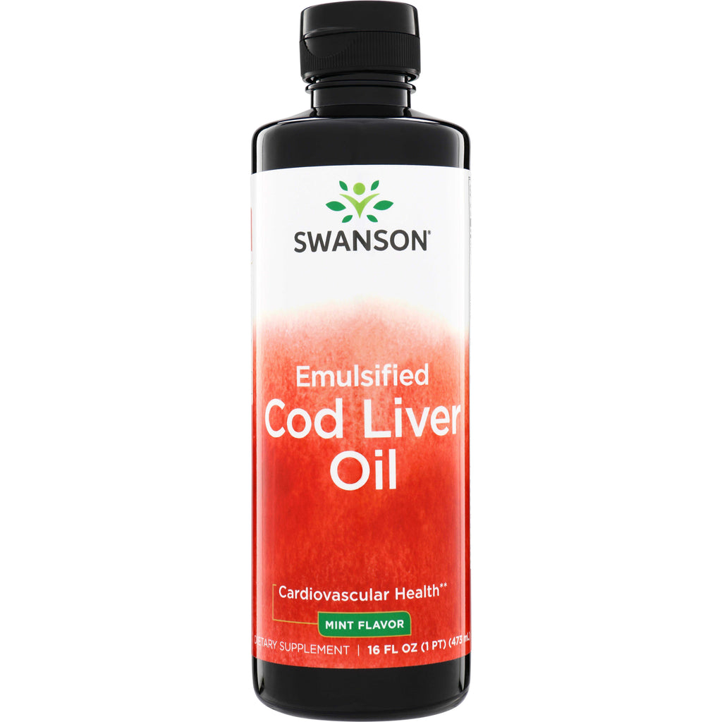 SW953 | SWANSON Emulsified Cod Liver Oil bottle, mint flavor, 16 fl oz front view - Thumbnail