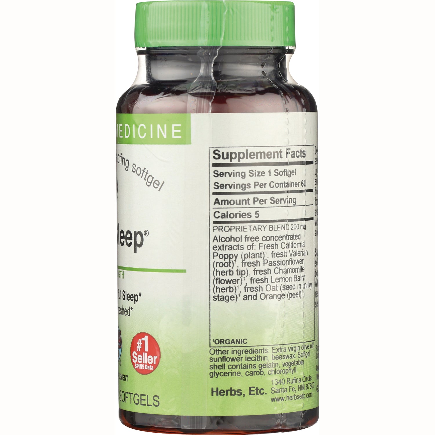 HE106 | Back of supplement bottle showing Supplement Facts panel, ingredient list and green cap