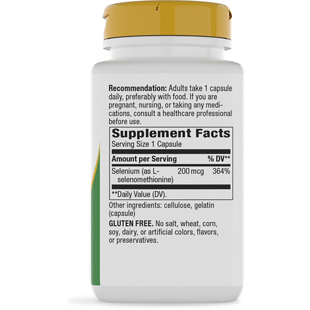 NW363 | back label of brown supplement bottle showing Supplement Facts, serving size 1 capsule and selenium 200 mcg - Thumbnail