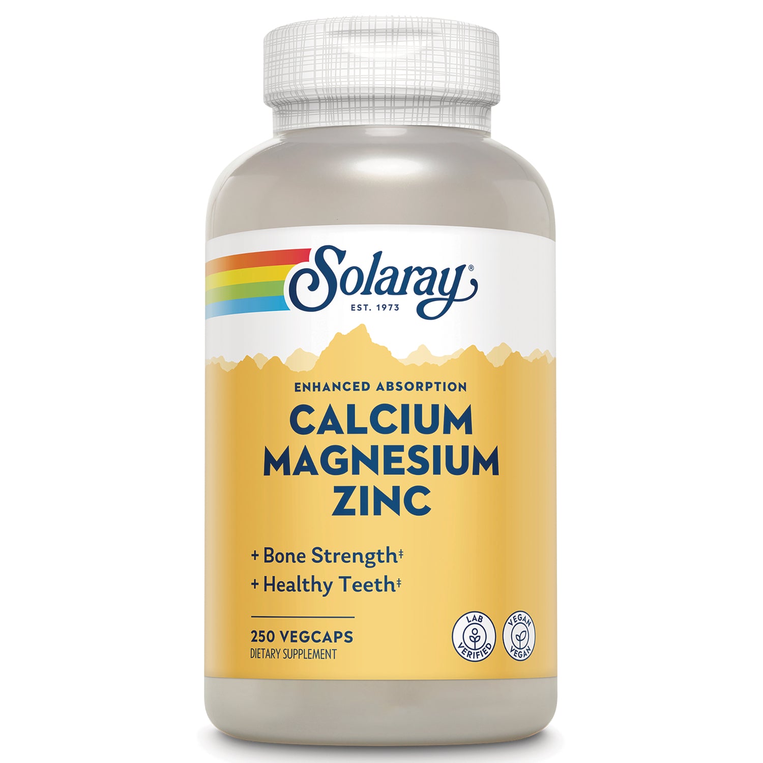 SLR289 | Solaray Calcium Magnesium Zinc, 250 VegCaps, enhanced absorption; bone strength and healthy teeth