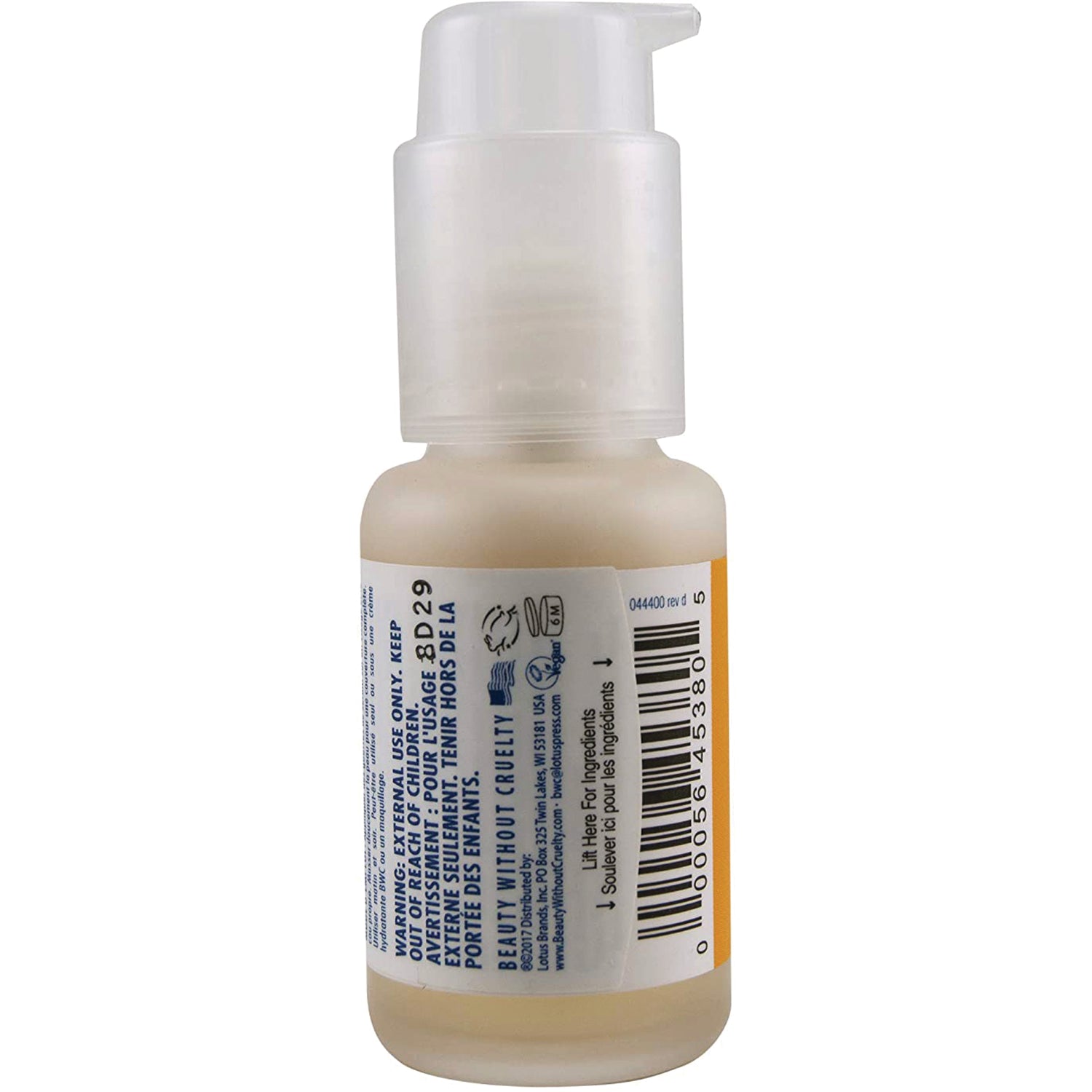 BWC110 | small pump bottle showing back label with barcode and product text