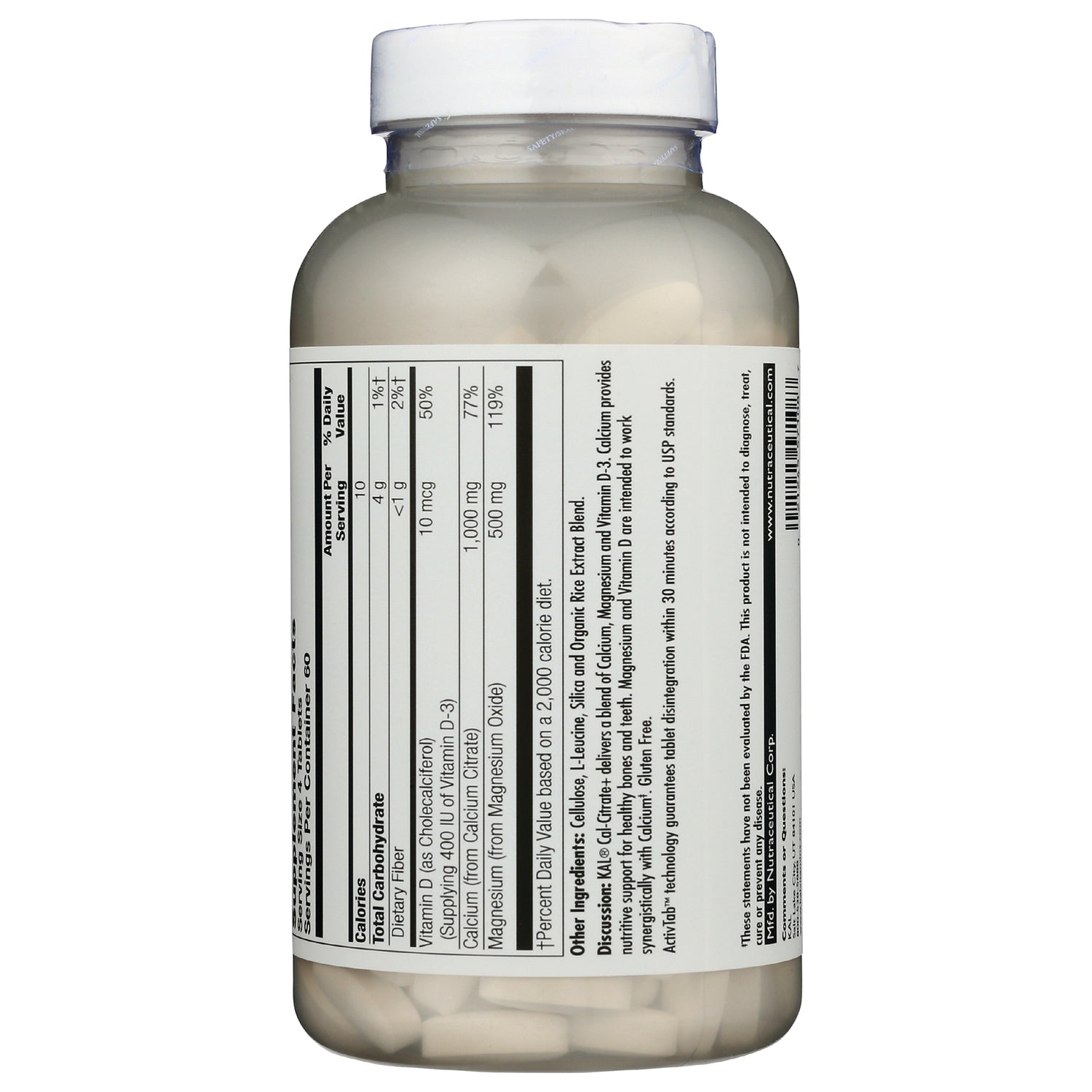 KL452 | back of white supplement bottle showing nutrition facts and ingredient panel