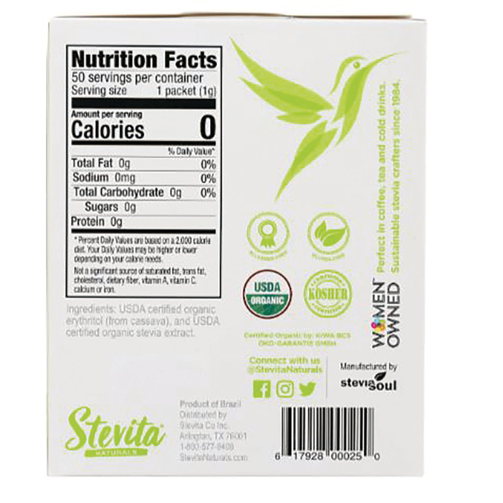 STV004 | Back label with Nutrition Facts and USDA Organic seals for Stevita sweetener packets - Thumbnail