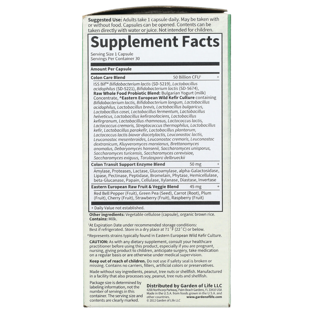 GLF152 | Supplement Facts panel with ingredient list and directions on back of probiotic box - Thumbnail