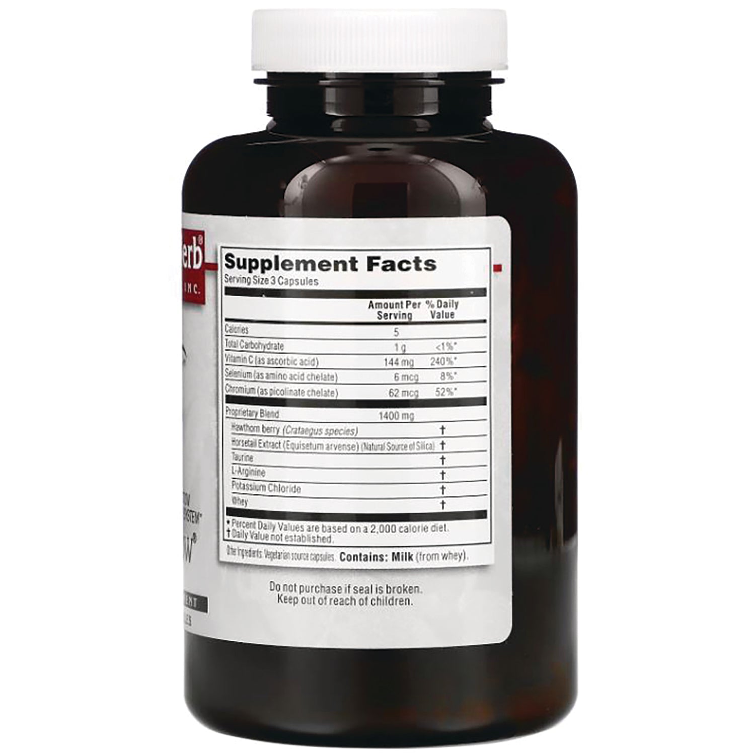 KRG003 | Back label showing Supplement Facts and ingredients panel on brown supplement bottle