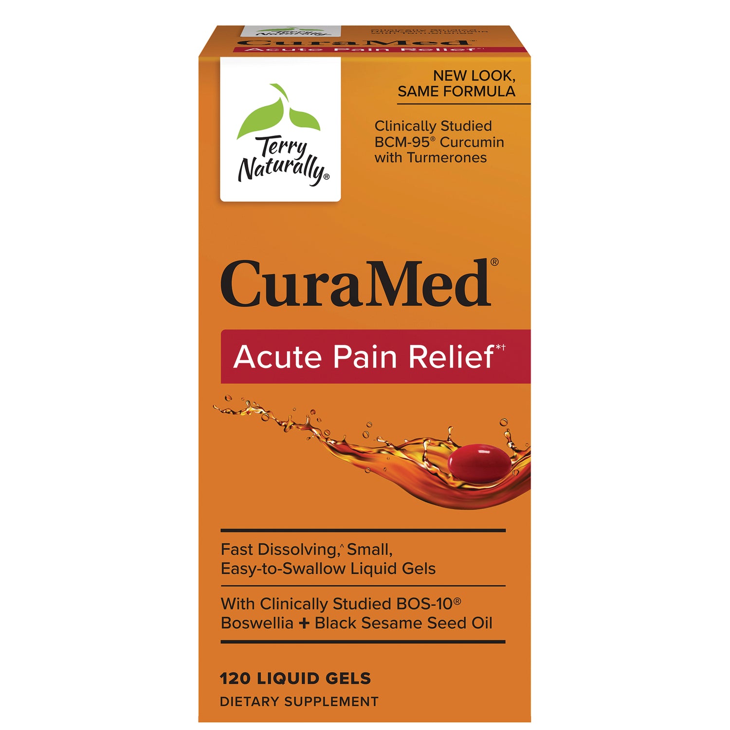 EUR071 | CuraMed Acute Pain Relief box with Terry Naturally logo, 120 liquid gels